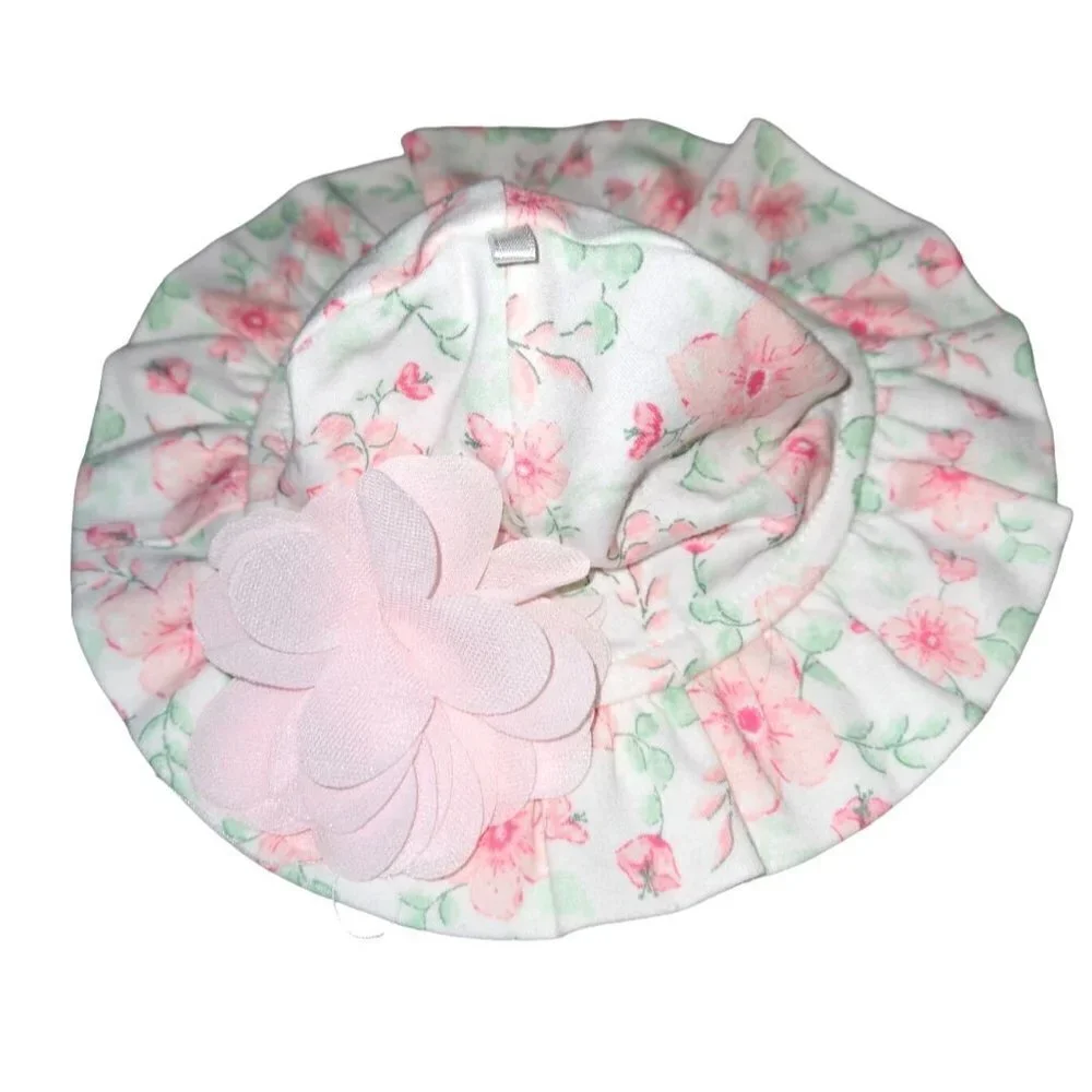 Carters Floral Sun Hat 6M Ruffles Flower‎ Applique Bonnet Cap Pink Green NEW